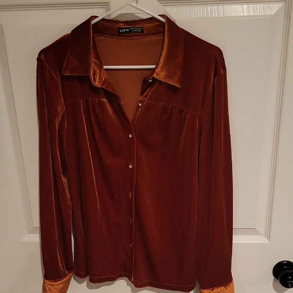 SHEIN Rust Button Down Velvet, VELOURShirt